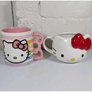 Hello Kitty By Sanrio Oversized White Ceramic Coffee Mug Set Of 2 Cup Rare HTF